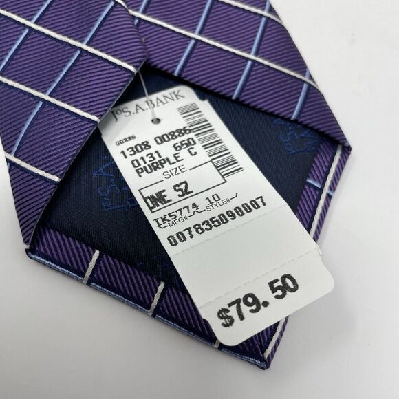 JOS A BANK Neck Tie Men 100% Silk NEW Purple Check Executive Collection - Picture 5 of 6